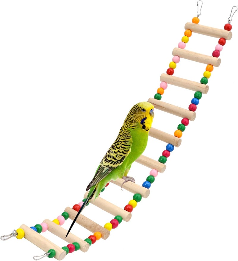DVHEY 11-Step Bird Ladder Bridge,21.26 x 3.15 inches Raw Wood and Edible Dye,Pet Hamster Climbing Ladder Swing Toys Suitable for Small to Medium Birds,Bird Cage Accessories (11 Ladders) - Image 1